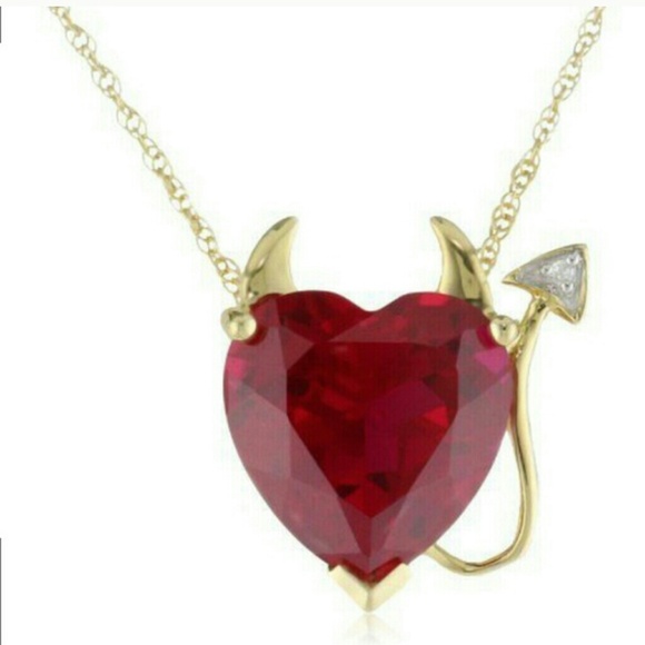 Real- Garnet ruby gold red heart devil chain neckl - Picture 3 of 4
